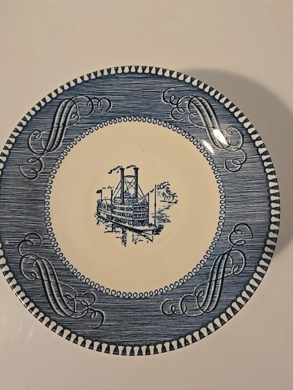 Royal Currier & Ives Dessert Plates 6" Steamboat Blue White Wall Lot Of 6!